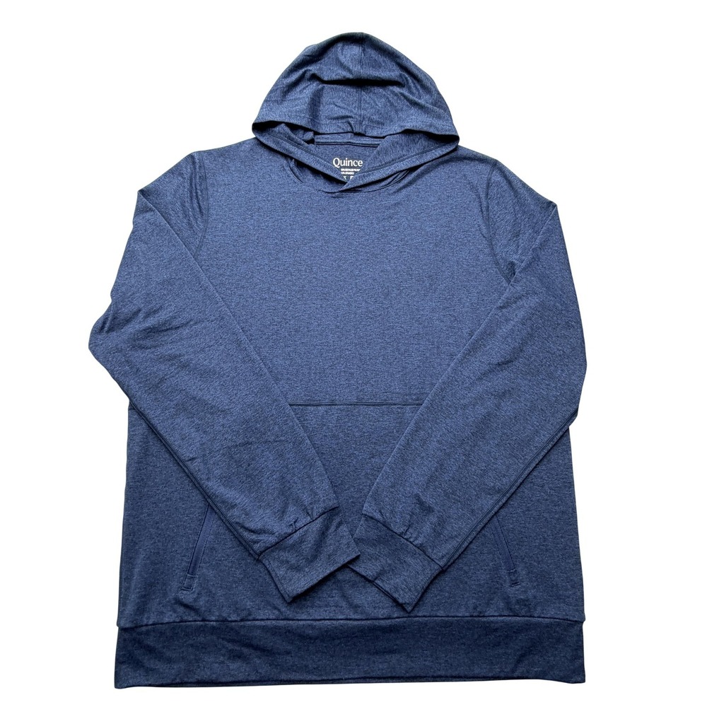 Quince Mens Hoodie Large Blue FlowKnit Performance Pullover‎ Zip Pockets
